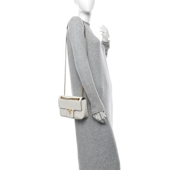PRADA Saffiano Flap Shoulder Bag White