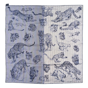 HERMES Silk Carre Eyeliner Dans L'atelier de Robert Dallet Scarf 90 Marine White