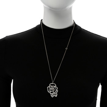 CHANEL Crystal CC Camellia Necklace Silver