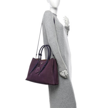 PRADA Scamosciato Suede Medium Double Handle Tote Uva Nocciolo