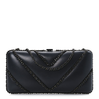 CHANEL Lambskin Chevron Quilted Chain Around Clutch Black