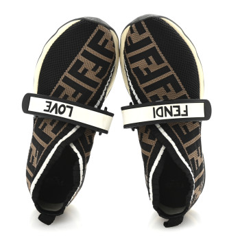 FENDI Stretch Yarn FF Stiff Band Rockoko Sneakers 35 Black White Tobacco
