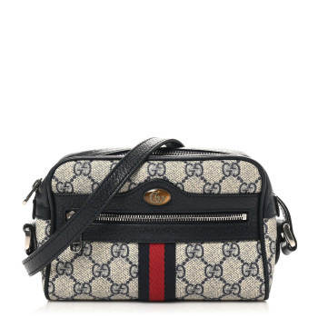 GUCCI GG Supreme Monogram Textured Dollar Calfskin Web Mini Ophidia Shoulder Bag Beige Blue