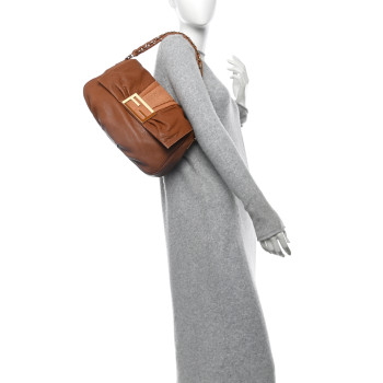 FENDI Crinkled Lambskin Mia Shoulder Flap Camel