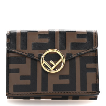 FENDI Vitello Soft F is Fendi Bi-Color FF 1974 Embossed Micro Tri-Fold Envelope Wallet Maya Black