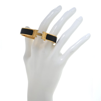 HERMES Enamel Narrow Clic Clac H Bracelet GM Black