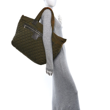 CHANEL Nylon Quilted Large Coco Cocoon Shopping Tote Green