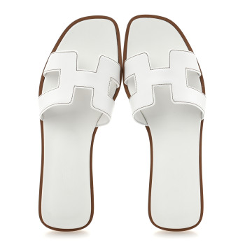 HERMES Box Calfskin Oran Sandals 36.5 White