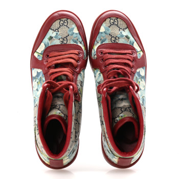 GUCCI GG Supreme Monogram Blooms Womens High Top Sneakers 36.5 Beige Blue Navy Red