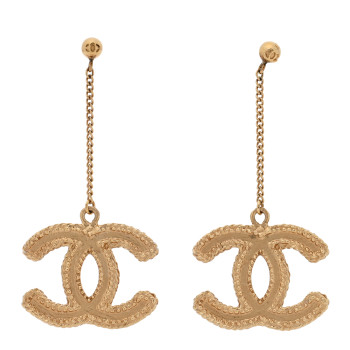CHANEL CC Drop Earrings Matte Gold