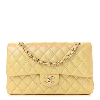 CHANEL Iridescent Caviar Quilted Medium Double Flap Yellow