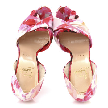 CHRISTIAN LOUBOUTIN Fabric Volpi Popi Peep Toe 150 Platform Sandals 37.5 Pink