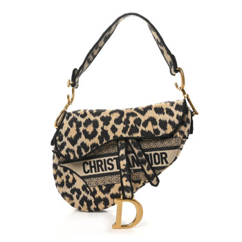 CHRISTIAN DIOR Canvas Mizza Embroidered Saddle Bag Beige Multicolor
