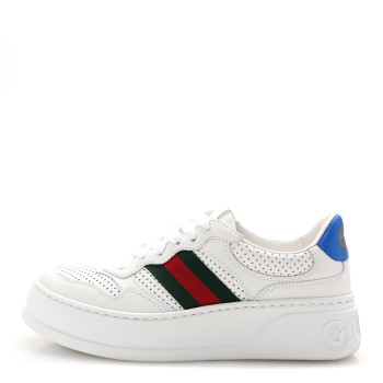 GUCCI Calfskin Web Perforated Womens Platform 55mm Sneakers 38.5 White Bright Splash