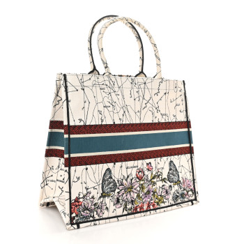 CHRISTIAN DIOR Canvas Embroidered Large Zodiac Book Tote Latte Multicolor