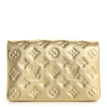 LOUIS VUITTON Metallic Lambskin Embossed Monogram Pochette Coussin Gold