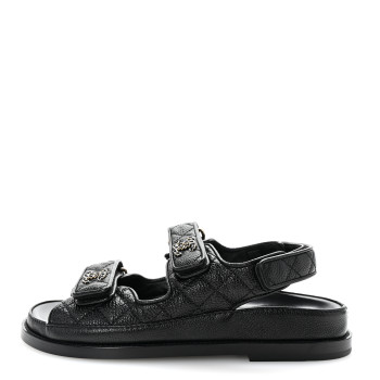 CHANEL Grained Calfskin Velcro Dad Sandals 36 Black