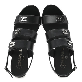 CHANEL Calfskin CC Turnlock Sandals 38 Black