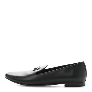 CHANEL Enamel Pearl Crystal Lambskin Womens CC Mocassin Loafers 38 Black