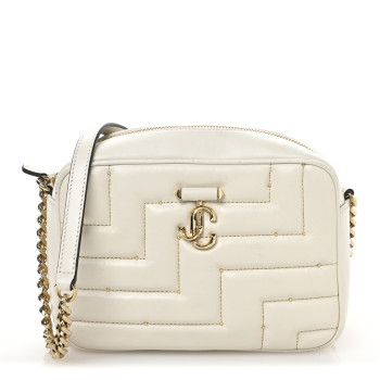 JIMMY CHOO Nappa Quilted Studded Varenne Camera Bag White