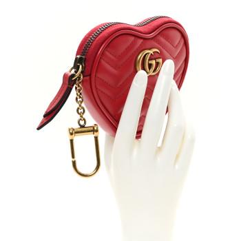 GUCCI Calfskin Matelasse Chevron GG Marmont Heart Coin Purse Romantic Cerise