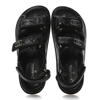 CHANEL Grained Calfskin Velcro Dad Sandals 36 Black