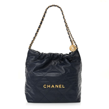 CHANEL Shiny Calfskin Quilted Small Chanel 22 Navy