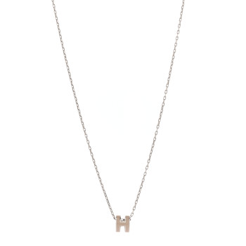 HERMES Palladium Mini Pop H Pendant Necklace Marron Glace