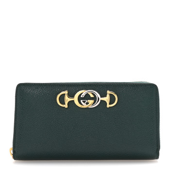 GUCCI Grainy Calfskin Zumi Zip Around Wallet Vintage Green