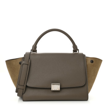 CELINE Drummed Calfskin Suede Small Trapeze Souris