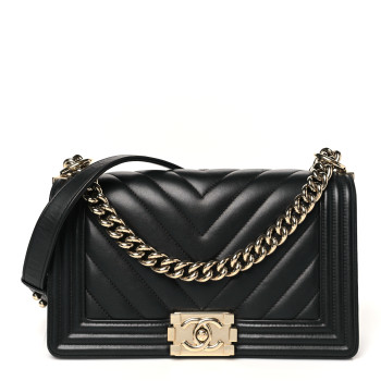 CHANEL Lambskin Chevron Quilted Medium Boy Flap Black