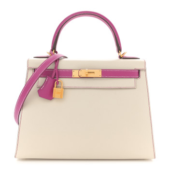 HERMES Epsom Bi-Color Horseshoe Kelly Sellier 28 Craie Rose Pourpre