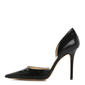 JIMMY CHOO Calfskin Crocodile Embossed Addison d'Orsay Pump 38 Black