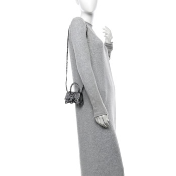 BALENCIAGA Shiny Calfskin Snakeskin Effect Hourglass Top Handle Bag Mini Silver Black