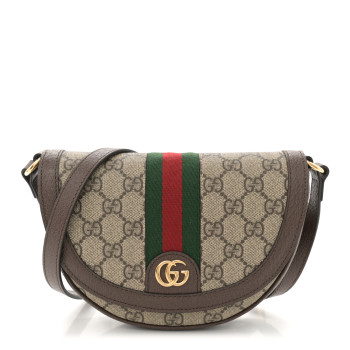 GUCCI GG Supreme Monogram Textured Dollar Calfskin Web Mini Ophidia Flap Shoulder Bag Beige Ebony New Acero