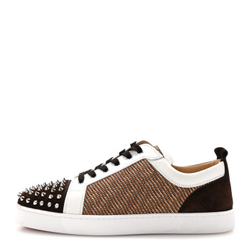 CHRISTIAN LOUBOUTIN Calfskin Mens Louis Junior Spikes Orlato Flat Sneakers 44 Cuoio White