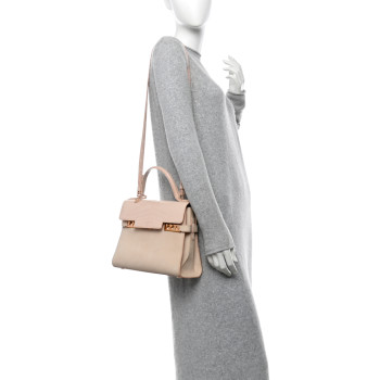 DELVAUX Suede Crocodile MM Tempete Satchel Light Pink