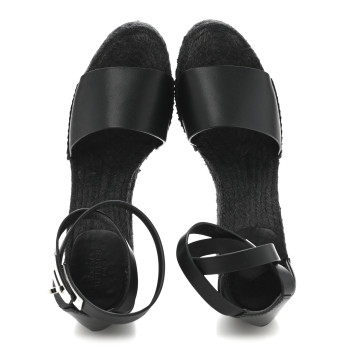 HERMES Calfskin Tipoli Espadrille Wedges 38 Black