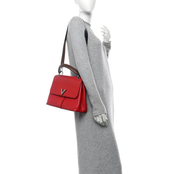 LOUIS VUITTON Monogram Cuir Plume Ecume Very Handle Shoulder Bag Rouge Rubis Noisette