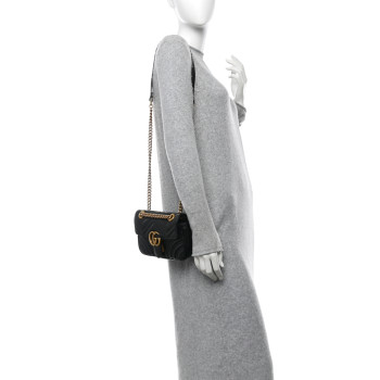 GUCCI Calfskin Matelasse Mini GG Marmont Shoulder Bag Black