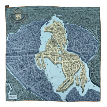 Silk Twill La Cite Cavaliere Scarf 90 Vert Argile Gris