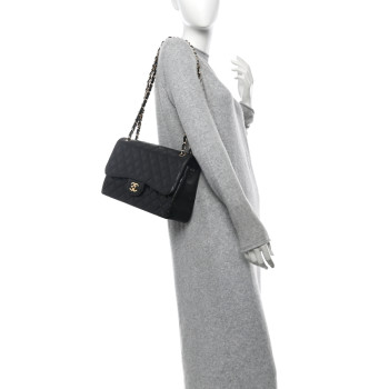 CHANEL Caviar Quilted Jumbo Double Flap Black