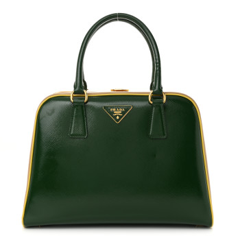 PRADA Saffiano Vernice Pyramid Bag Larice Sabbia
