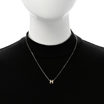 HERMES Palladium Mini Pop H Pendant Necklace Marron Glace