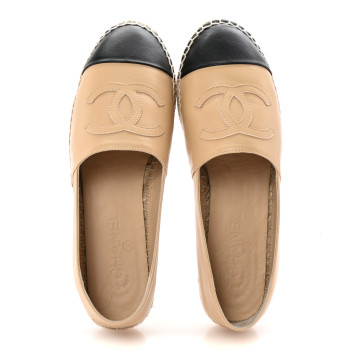CHANEL Lambskin CC Espadrilles 40 Beige Black