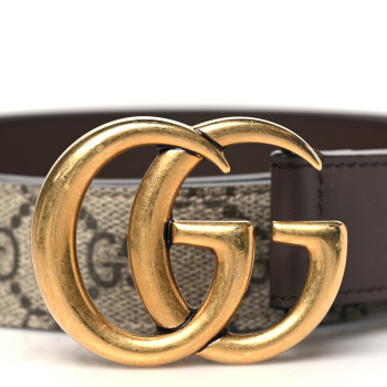 GUCCI GG Supreme Monogram Matte Plutone Calfskin Double G 30mm Belt 85 34 Beige Ebony New Acero