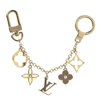 LOUIS VUITTON Brass Enamel Fleur De Monogram Bag Charm Chain Gold