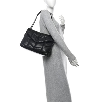 SAINT LAURENT Lambskin Quilted Monogram Monochrome Medium Loulou Puffer Chain Satchel Black