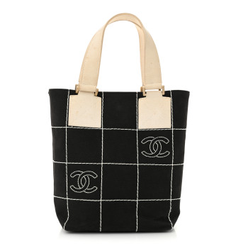 CHANEL Canvas Square Stitched CC Small Tote Bag Black