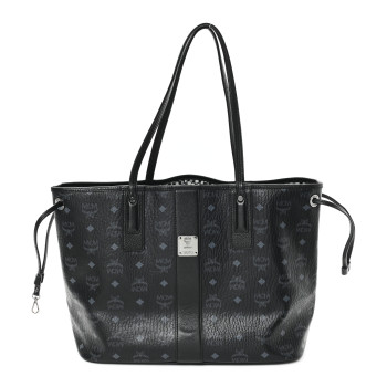MCM Grained Calfskin Visetos Medium Liz Reversible Shopper Tote Black